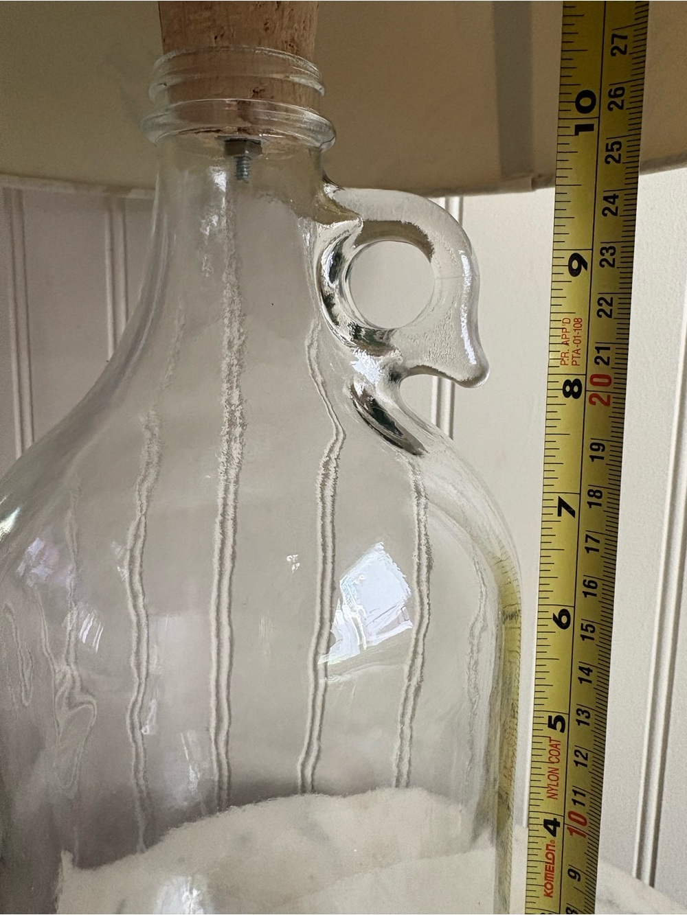 Glass Bottle Jug Table Lamp Birds & Leaves Drum Shade Upcycled Country Farmhouse - Picture 12 of 14